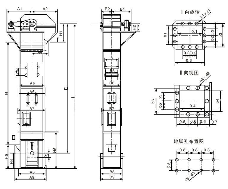 TD型斗式提升机系列产品外形结构图